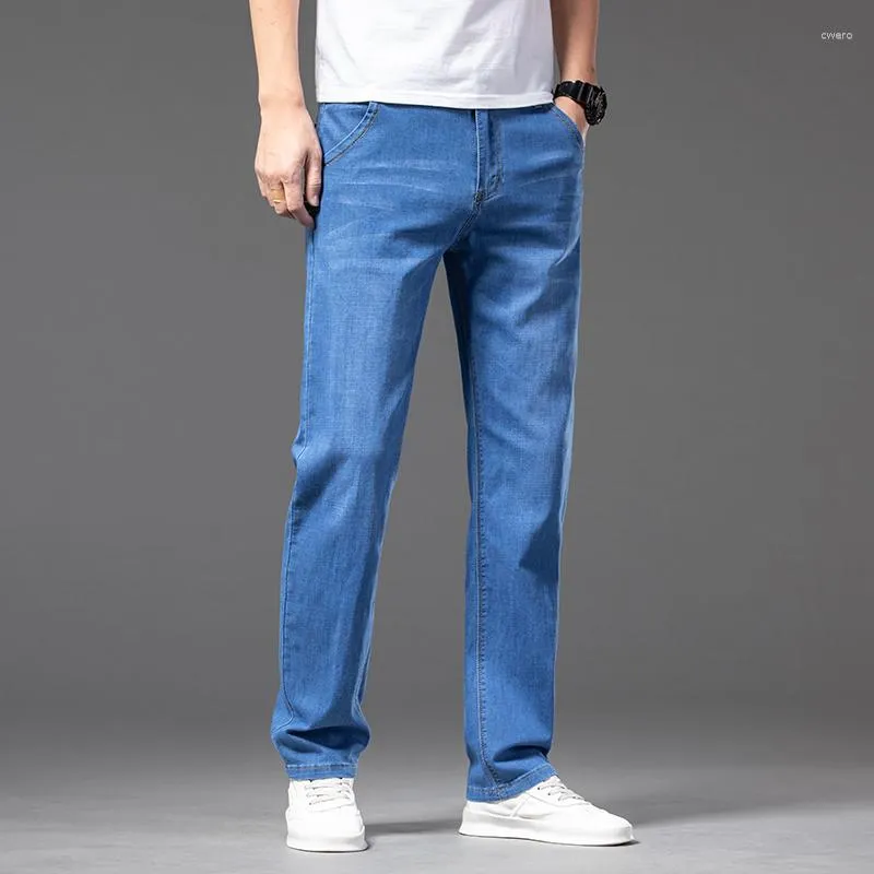 Pantalones vaqueros de talla grande para hombre 40 42 44 46 finos azul claro rectos primavera/verano clásico moda de negocios pantalones elásticos de mezclilla marca masculina