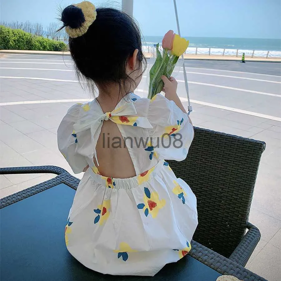 Girl's Dresses Summer Sun Floral Dress Elegant Lolita Child Backless Little Girls Clothing Dress Children Dresses Party Princess Sundress x0806