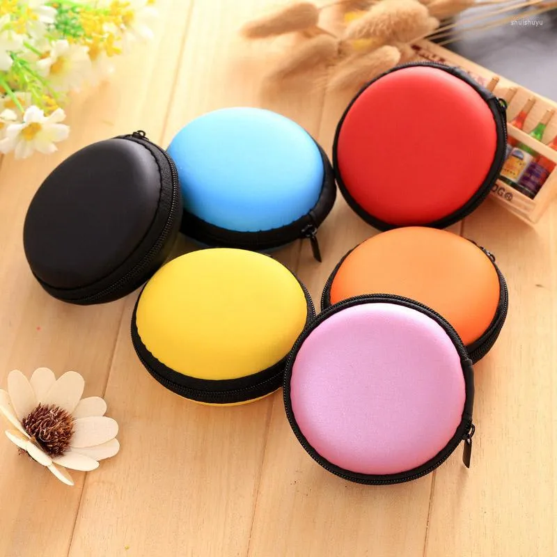 Storage Bags Portable Case For Headphones Mini Zippered Round Hard Bag Headset Box Earphone SD TF Cards