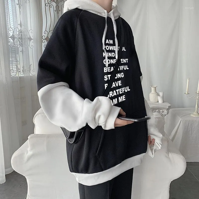 Erkek Hoodies Moda İngiliz Slogan Sweatshirt Kadınlar İçin Erkekler Kore Stil Estetik Grafik Patchwork Renk Eşleştirme Külkü