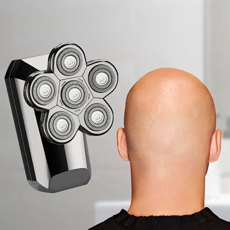 Barbeador de cabelo de cabeça elétrica Display de LED Ultimate masculino sem fio recarregável molhado/seco crânio careca navalha à prova d'água com lâminas rotativas, tesouras, aparador de nariz, escova