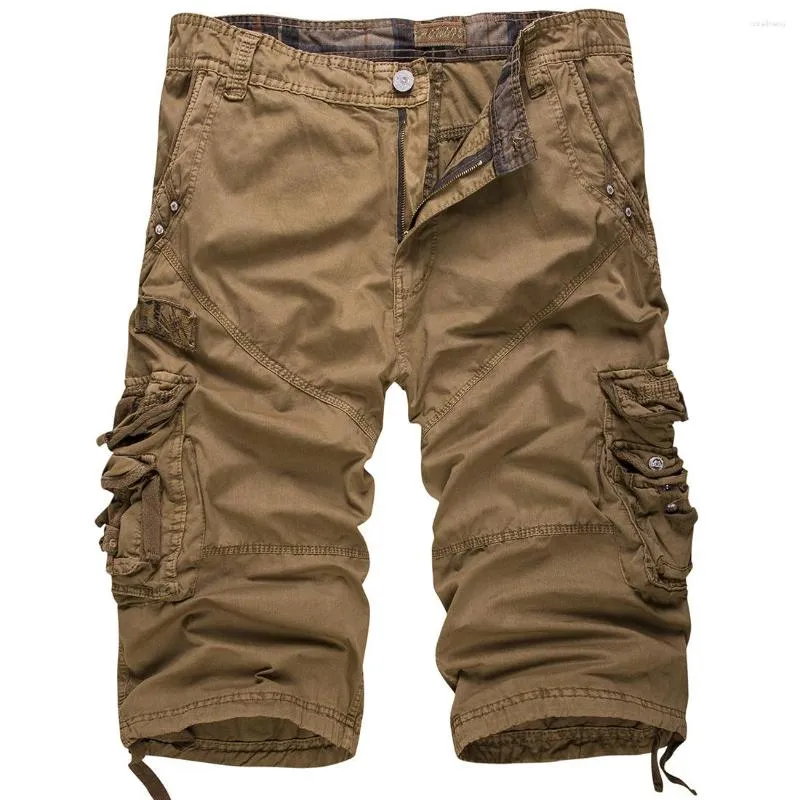 Short Homme TPJB Lâche Grande Taille Cargo Coton Tactique Décontracté Solide Patchwork Militaire Blanc Longueur Genou