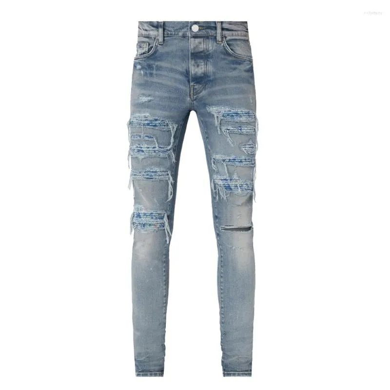 Męskie dżinsy 2023 Lose proste mężczyźni moda Raped Hole Streetwear Długość dżinsowych spodni o długości rozmiarów 84157
