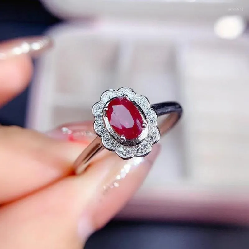 Anelli a grappolo MeiBaPJ Natural Old Burning Ruby Gemstone Fashion Ring per le donne Real 925 Sterling Silver Fine Wedding Jewelry