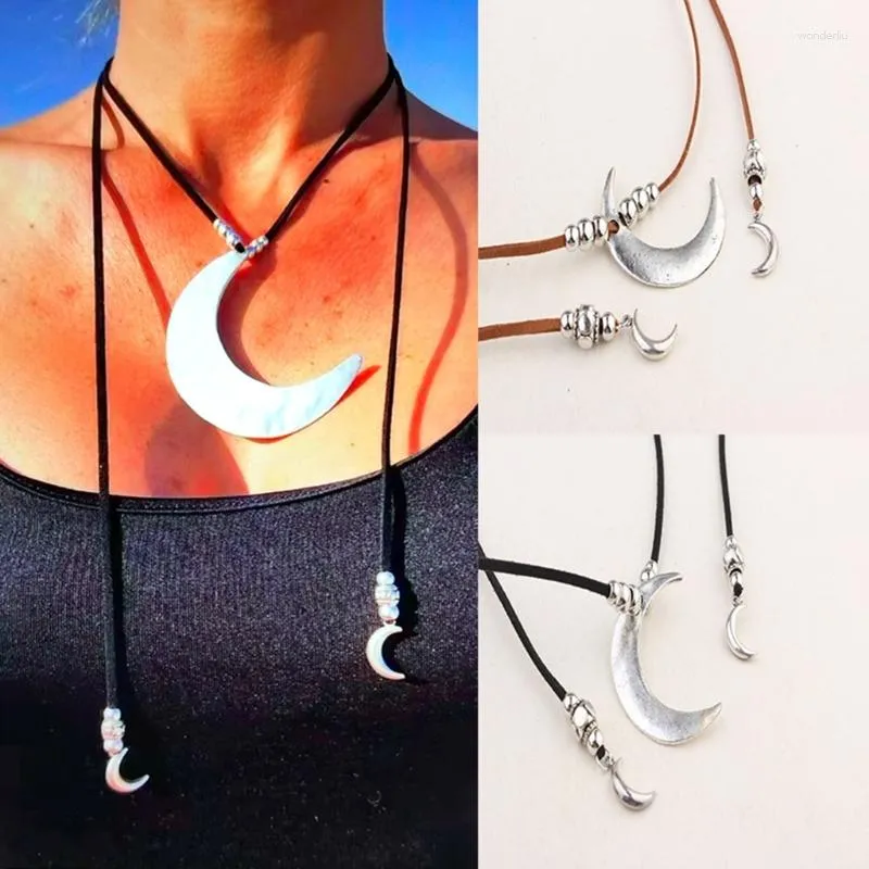 Pendentif colliers mode mignon grande lune tour de cou femmes longue corde en cuir déclaration collier bijoux petite amie cadeaux livraison directe