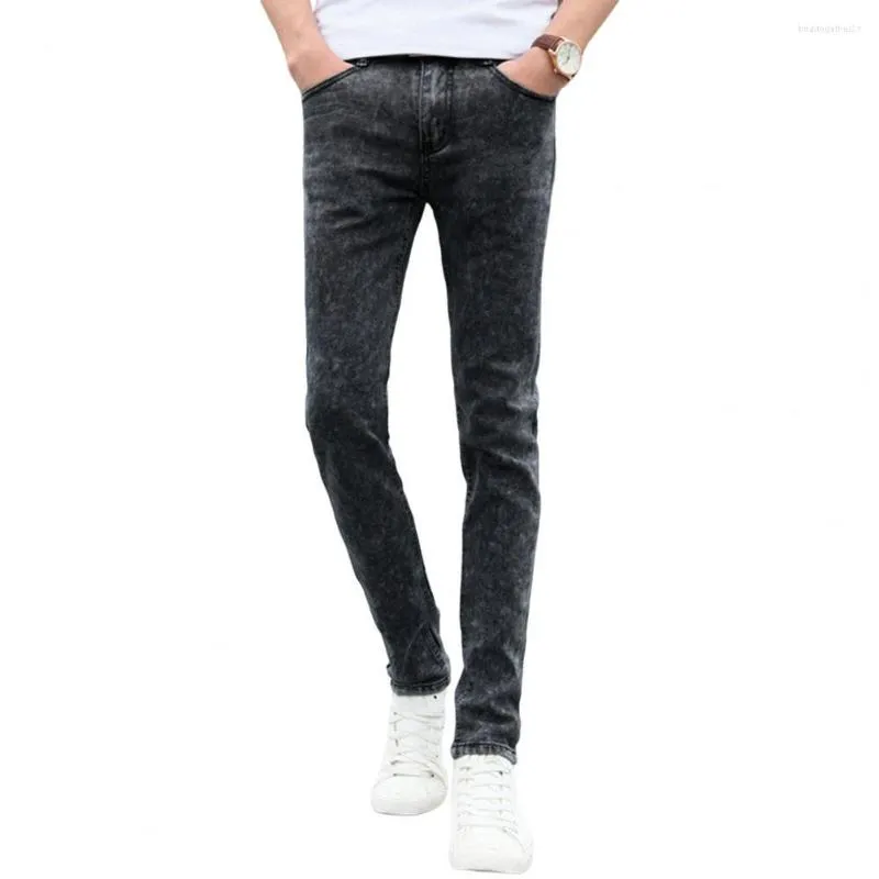 Mäns jeans enkla långa byxor Skin-touch män hög elasticitet Slim fit blyerts denim mångsidig