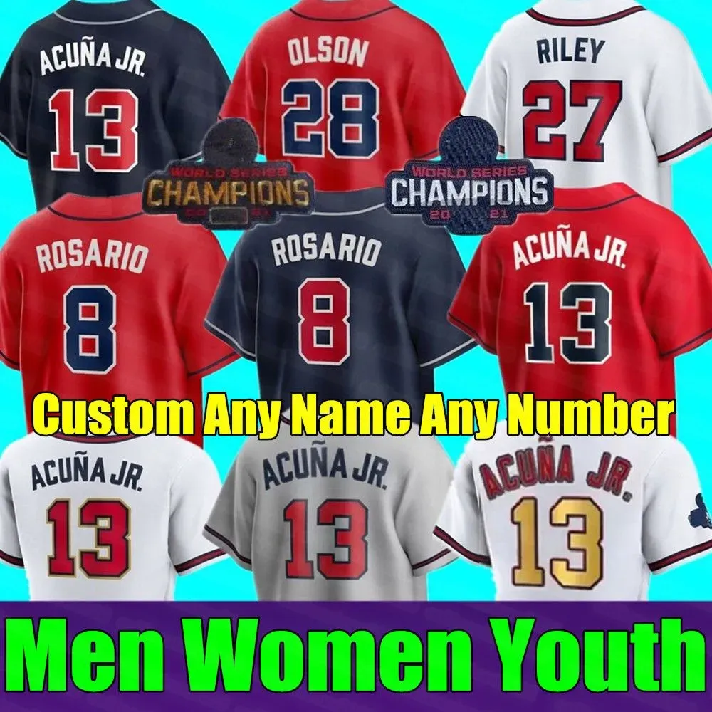 Atlanta''Bravs''2022 WS Gold Program Jersey Ronald Acuna Jr. MATT OlSON ATlANTA JORGE SOLER DEiON SANDERS AUSTIN RIlEY Hommes Femmes Jeunes Baseball