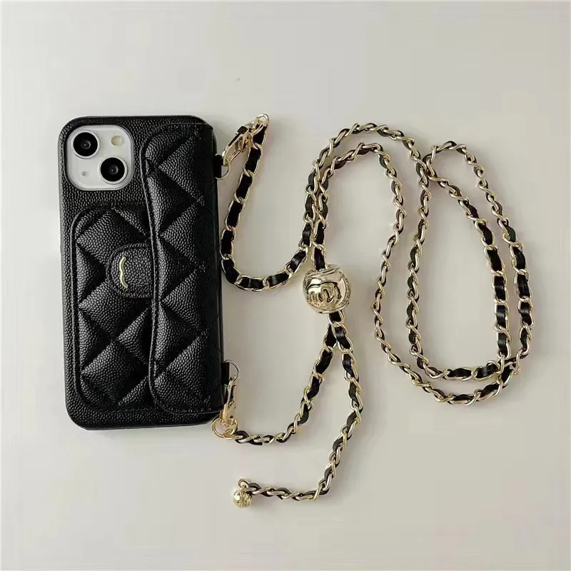 Designer Telefonfodral Cross Body för iPhone 11 12 13 14 Pro Max Fashion Läderfodral Kedjetelefoner täcker korthållare mynt plånbok