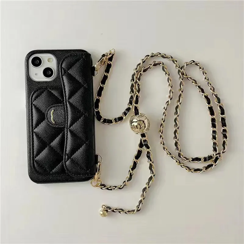 Designer Phone Case Cross Body Phones Capas para iPhone 11 12 13 14 Pro Max Moda Couro Capas de Luxo Cadeia Telefones Capa Titular do Cartão Moeda Carteira 4 Cores