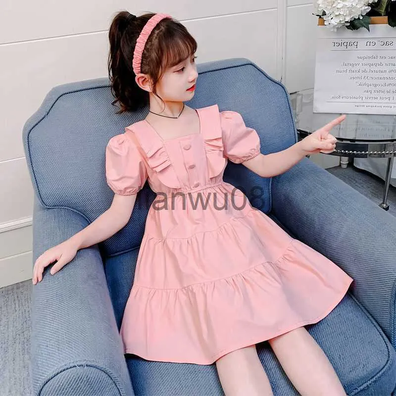 Flickans klänningar 2022 Summer Dress Student Fashion Girl Dresses For Kids Clothes Princess Party Dance Dresses 2 Years Cute Casual Korean Dress X0806