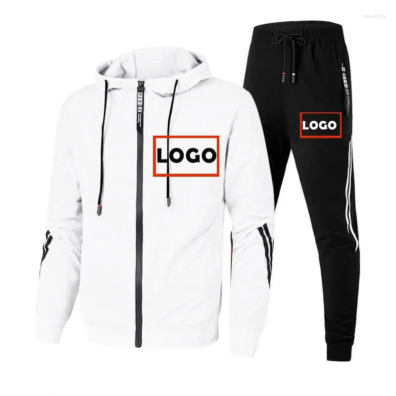 Tute da uomo Personalizza Logo Tuta da uomo Set 2023 Moda Felpa con cappuccio con cerniera di alta qualità Homme Streetwear Giacca da completo Abbigliamento