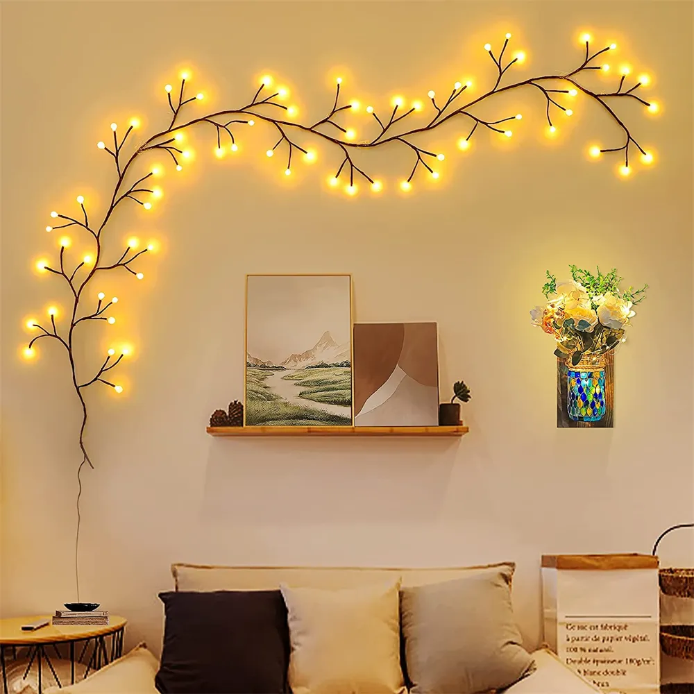 Artificial Plant Rattan With Decorative Lights 2.5M 72 Bulbs Willow Garland Flexible Vine Branch For Wedding Party DIY Decor