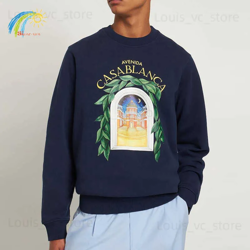 23FW Starry Castle Impression Casablanca Sweats Hommes Femmes Haute Qualité Coton Lâche À Capuche Noir Blanc Pulls Avec Tag T230806