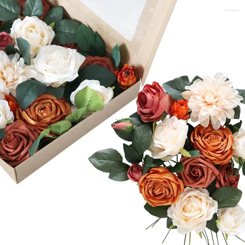 Dekorativa blommor Spilewka Peony Rose Artificial Silk Present Box Forwedding Valentine's Day Födelsedag Fake Flower Head Diy Bouquet Decor