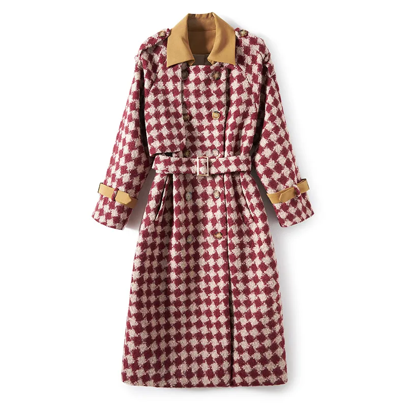 Women's Plus Size Outerwear Coats Autumn and Winter Women's Coat Dress Classic Plaid Thickened Coat Vintage Woolen Fake Two Piece Set