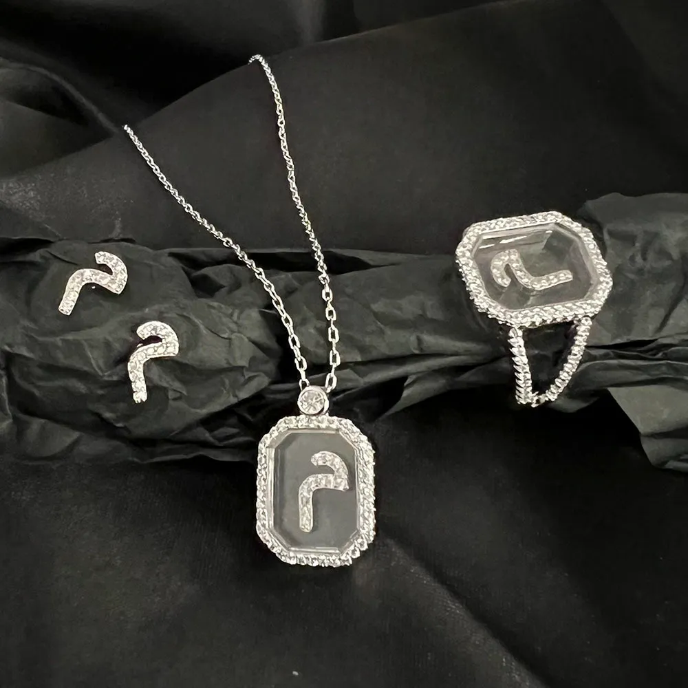 Bröllopsmycken Set Trendy 14 Designs Arabic Love Letter Dainty Initial Necklace Earring Ring 3st Stackable For Dubai Women Set S414 230804