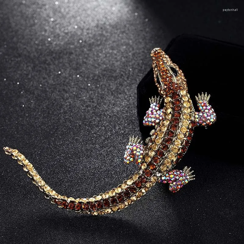 Spille Brillante Marca Grande Animale Bouquet Kawaii Coccodrillo Spilla di Strass Bijuterias Per Gli Uomini Gioielli Moda Uomo Spille Bijoux