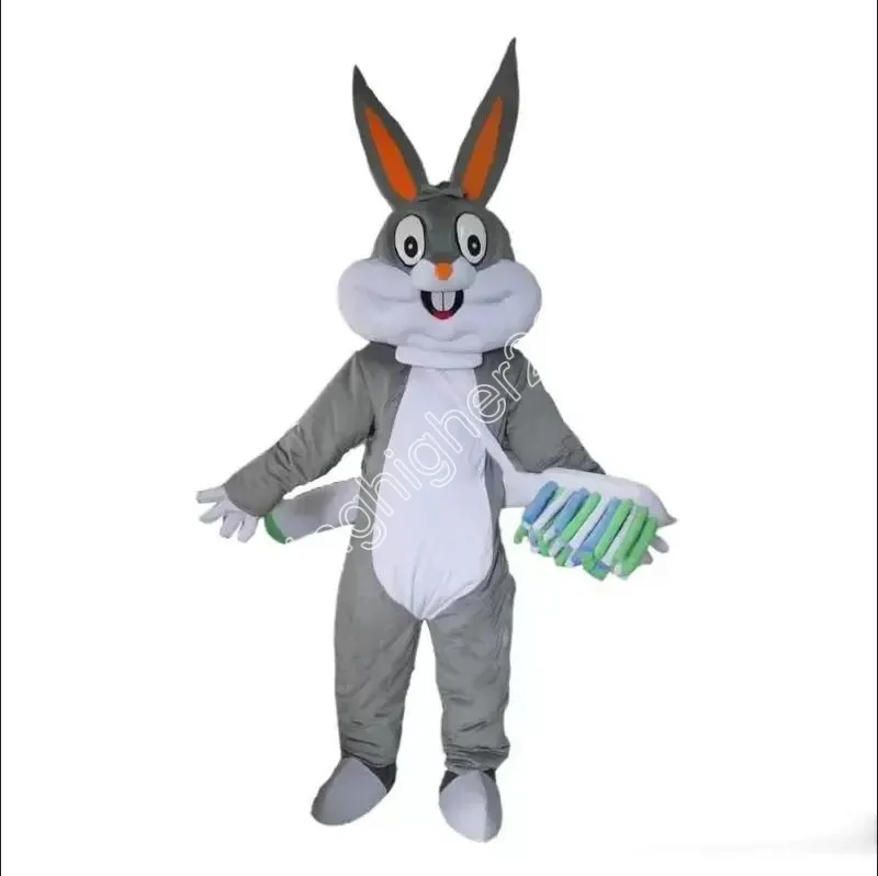 Gray Bunny Rabbit med tandborste maskot kostym halloween jul fancy fest klänning tecknad karaktär kostym karneval unisex vuxna outfit