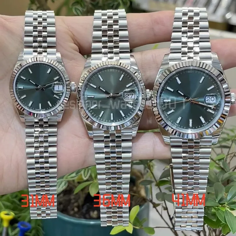 Man Watch Designer Green Watch 41 mm 36 mm Ruch Watches Automatyczne mechaniczne 31 mm 28 mm damskie ramki stali nierdzewnej Diamond Lady Wodoodporny Złoty zegarek