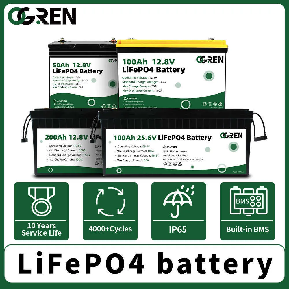 LifePO4バッテリー12V 24V 100AH 200AH 50AHグレードAリン酸リン酸リン酸リン酸リン酸充填型バッテリーBLIT-IN BMS for Home EnergyEV RV