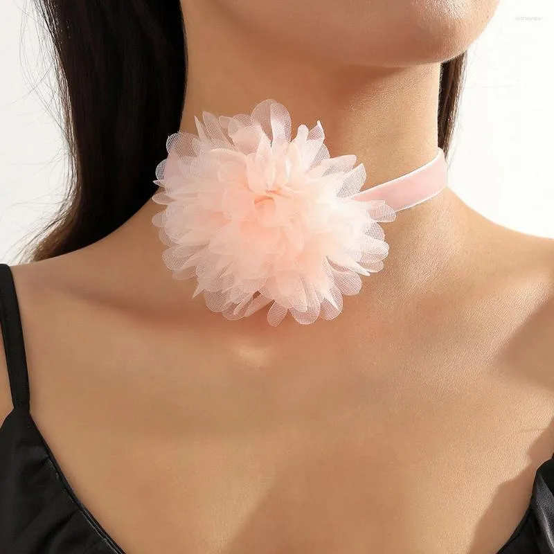 Choker Overdreven Goth Big Rose Flower Romantische Kpop Sleutelbeen Ketting Ketting Voor Vrouwen Partij Sieraden