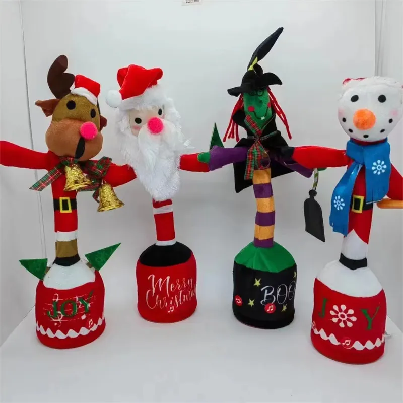 Brinquedo de Pelúcia Elétrico Anime Dançando Cacto Língua Balançando Cantando Papai Noel Modelo de Gravação Recarregável Presente Feliz para Crianças