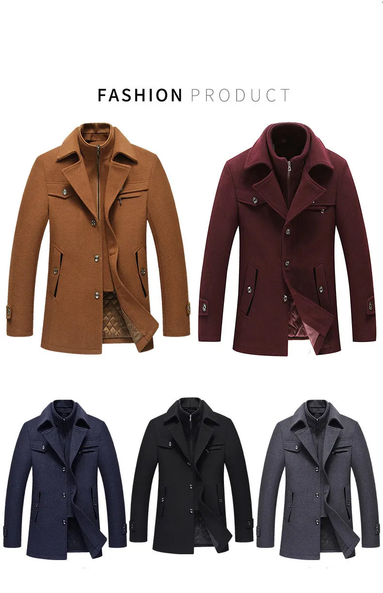 Autumn And Winter Mens Designer Wool Coat Non Ironing Double Neck
