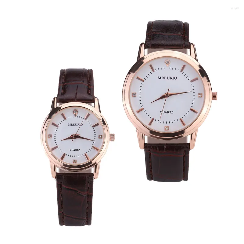 Armbandsur 2st Stylish Trendy Simple Quartz Watch Casual Wristwatch Couple For Man Woman Lover (brun manlig och brun kvinna