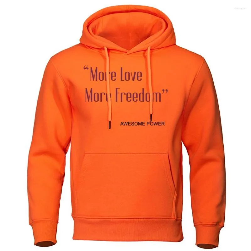 Moletons Masculinos More Love Freedom Awesome Power Men Moletom com Capuz Criatividade Fleece Casual Pulôver Vestuário Outono Bolso Roupa Masculina