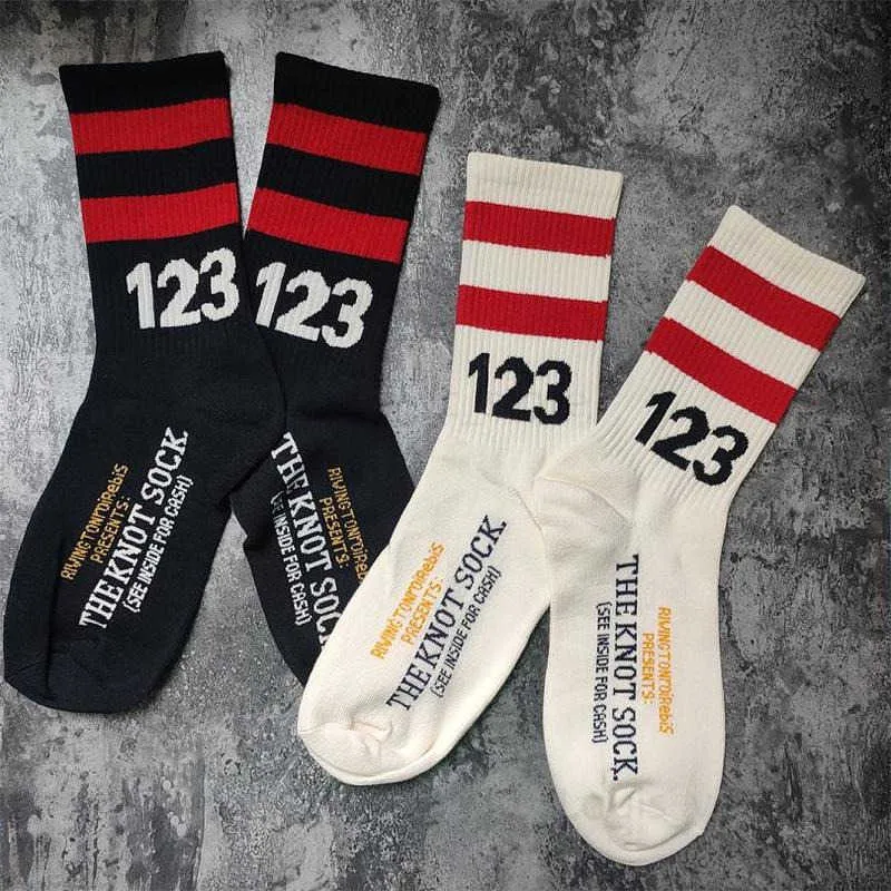 22SS Striped Red Sport Socks RRR123 Socks Men Women Cotton RRR123 Socks High Street Four Seasons Tiny Spark T230806