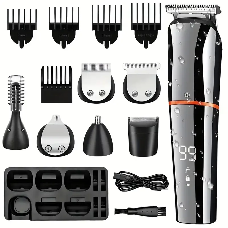 Máquina de cortar cabelo 6 em 1 multifuncional barba facial corpo máquina de cortar cabelo com display lcd kit de preparação de cabelo elétrico para homens