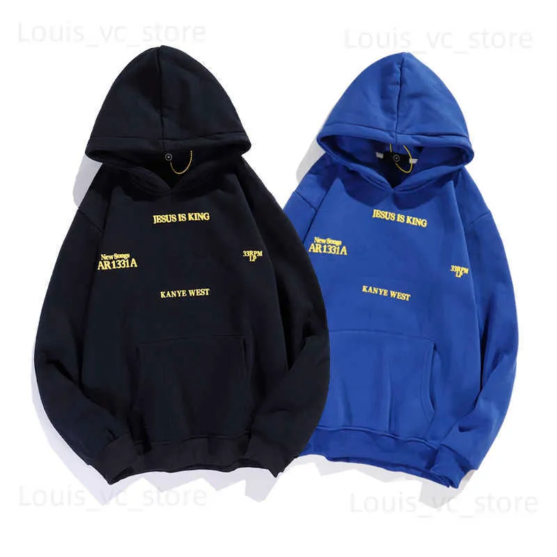 Sokak Giyim Erkek Hoodies İsa Kral Siyah Blue Sakulaklar Sweatshirts Hip Hop Polar Hoodies kentsel kıyafetler Kadınlar T230806