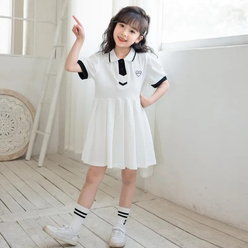 Sukienki dla dziewczynek 2023 Korea Summer Cotton Gilrs Ubrania Polo Obroża Polo Preepy Princess Sukienka