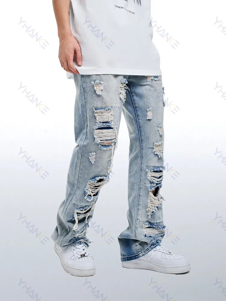 Herrenjeans, Straßenkleidung, weites Bein, Jeans, Herren, gerade Füße, lange Hosen, blaue Jeans, Y2k-Herrenjeans, zerrissene Jeans, Herrenbekleidung, Denim, 230804