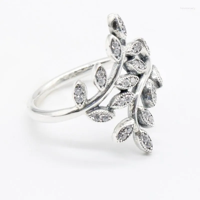 Bagues en grappe en argent sterling 925 avec feuilles scintillantes et zircon cubique romantique femmes dame fille fête bandes de mariage bijoux