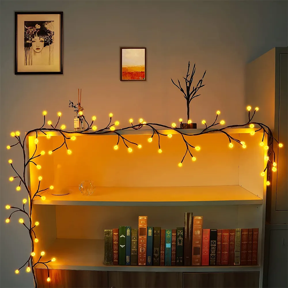 Artificial Plant Rattan With Decorative Lights 2.5M 72 Bulbs Willow Garland Flexible Vine Branch For Wedding Party DIY Decor