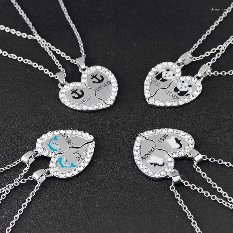 Pendant Necklaces BFF Jewelry Penguin Friends Forever Crystal Broken Heart Puzzle For 2 Girls Women Soul Mate Friendship