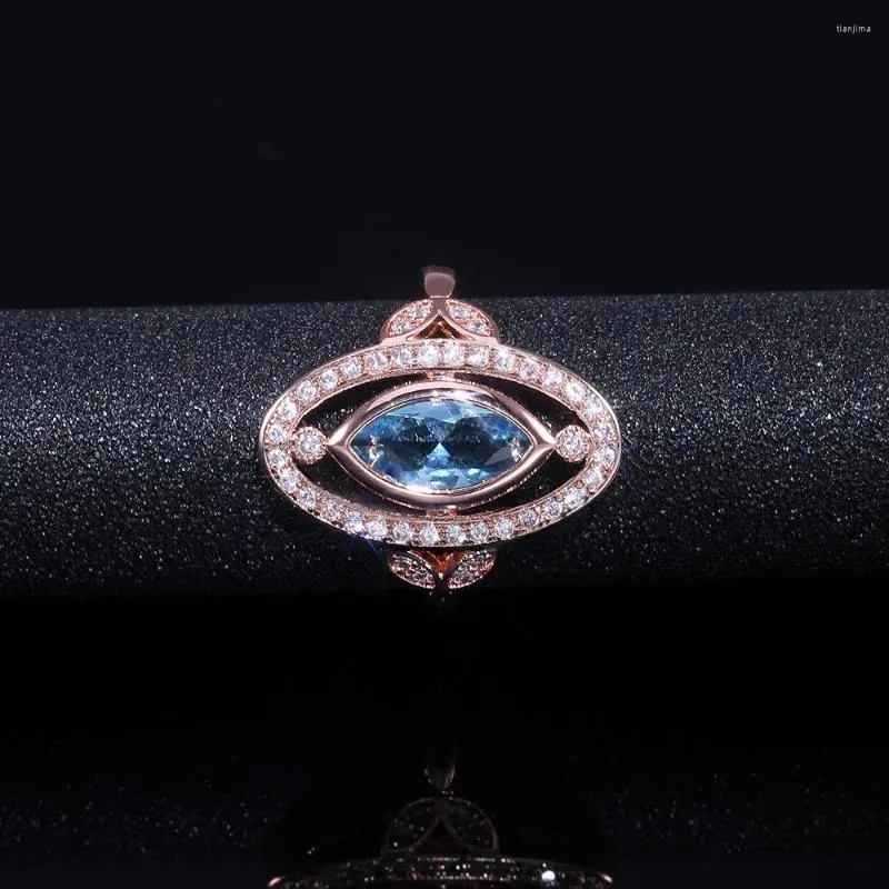 Wedding Rings Fashion Statement Ring Rose Gold Color For Women Oval Blue Zircon Crystal Band Party Jewelry Birthday Gifts