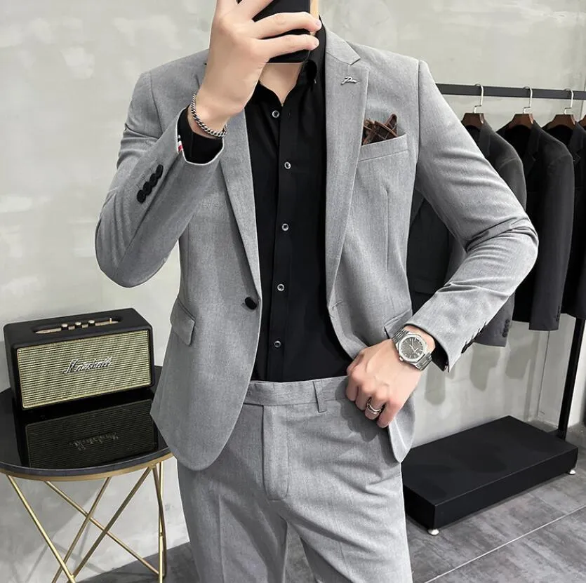 Herrenanzüge, Blazer (Jacke + Hose), High-End-Marken-Boutique, modische einfarbige Herren-Casual-Business-Anzüge, 2-teiliges Set, Bräutigam, Hochzeitskleid