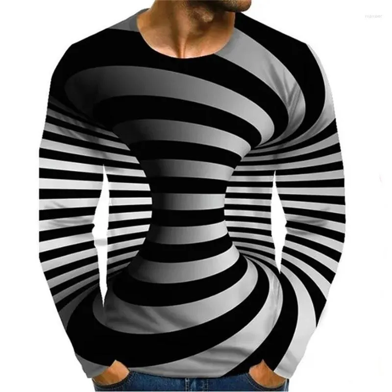 T-shirts pour hommes T-shirt graphique à illusion d'optique imprimé en 3D à manches longues hauts quotidiens Streetwear col rond graphiques t-shirts vêtements Cool Tshirt