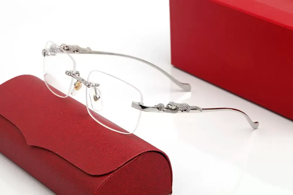 女性デザイナーサングラスのためのファッションシルバーサングラス男性透明レンズヒョウ眼鏡