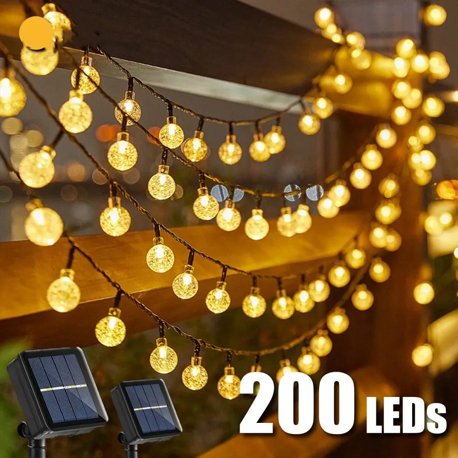 LED LED Solar Light String في الهواء الطلق ماء عيد الميلاد الديكور 200 مع Crystal Ball Camping Fairy Garland Garden Party Lamp