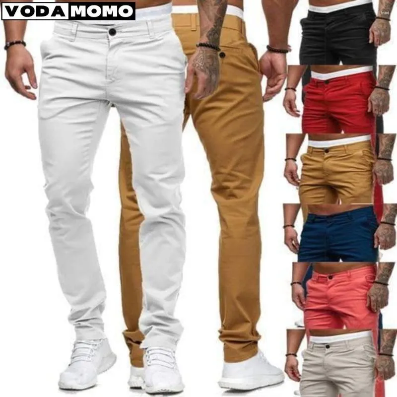 Calças masculinas brancas caqui amarelas casuais finas respiráveis calças clássicas para quatro estações streetwear calças masculinas de alta qualidade