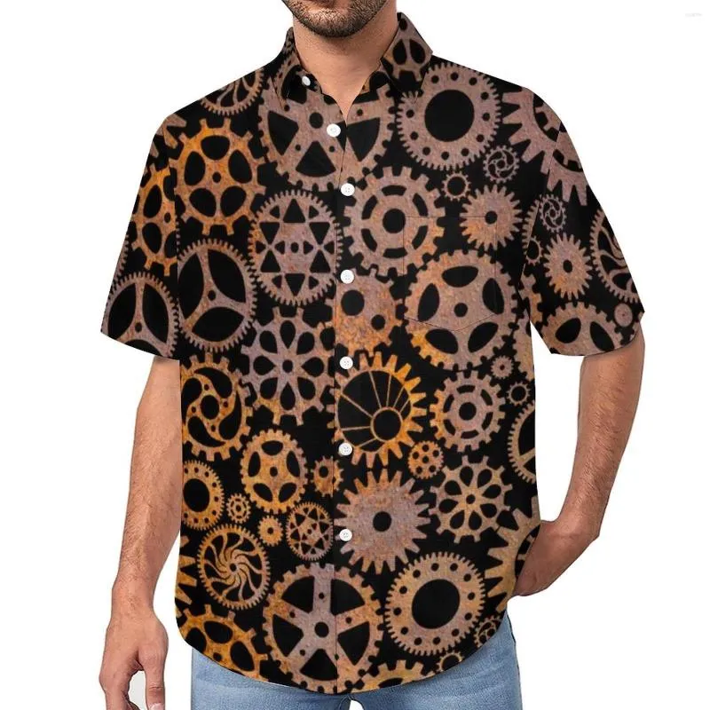 Мужские повседневные рубашки Стимпанк Rusty Gears Рубашка для отдыха Cool Steam Punk Style Summer Man Trending Blouses с коротки