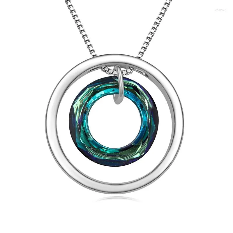 Pendant Necklaces Double Circle For Women Fancy Stone Crystals From Austria Silver Color Collier Anniversary Mothers Day Jewelry