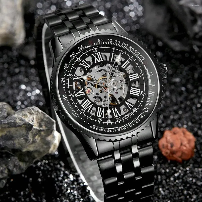 Relojes de pulsera Reloj esqueleto Reloj de moda para hombres Acero inoxidable Automático Mecánico Deportes Negocios Menwatch Relogio Masculino