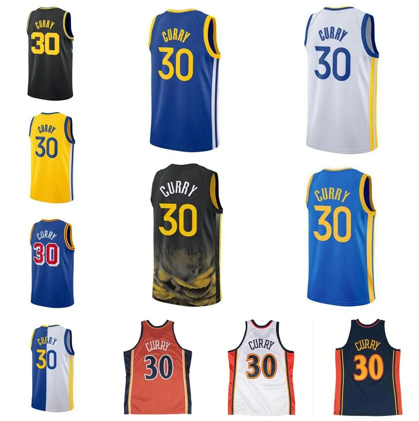 Maglia da basket Stephen Curry bianco blu arancione Uomo Donna Youth S-XXL maglie da città