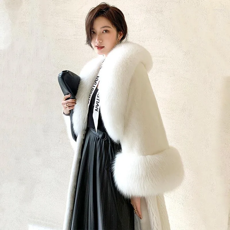 Kadın Kürk Beyaz Mink Ceket Kadınlar Uzun Işık Lüks Mizaç Kalın Sıcaklık Sahte Ceketler 2023 Kış Kore Şık Giysileri