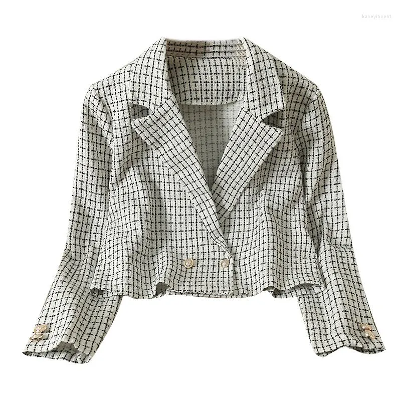 Vrouwen Pakken Elegante Revers Button Spliced Plaid Blazers Voor Vrouwen Vrouw Kleding 2023 Herfst Mode Casual Tops Losse Kantoor dame