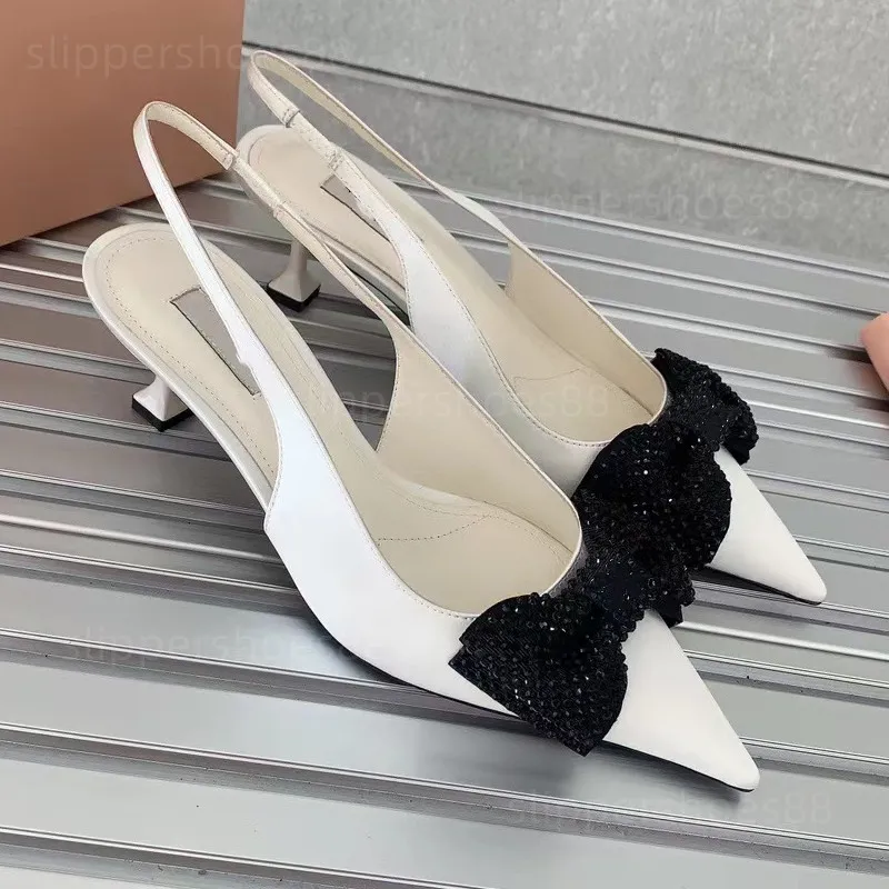 satin slingback pompes talons design chaussures femme crytal noeud papillon sandales bout pointu Sandales Slingback Talons chaton talon Comfy Fashion Mocassins Sandale robe chaussure